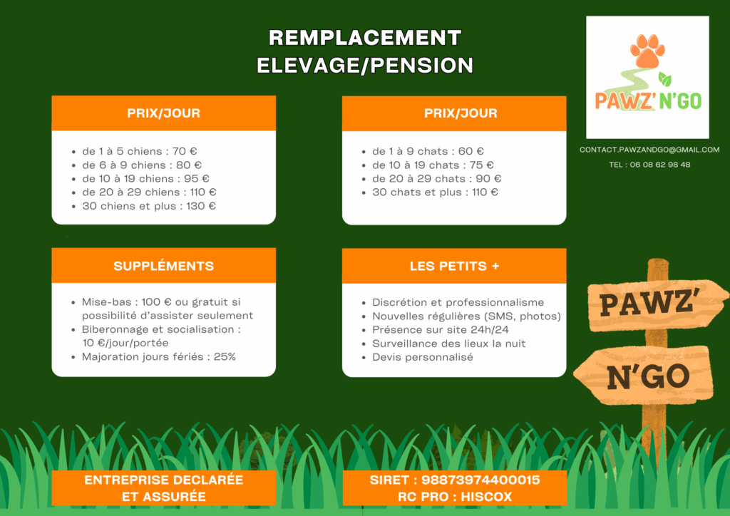 pawz'n'go tarifs remplacement elevage et pension